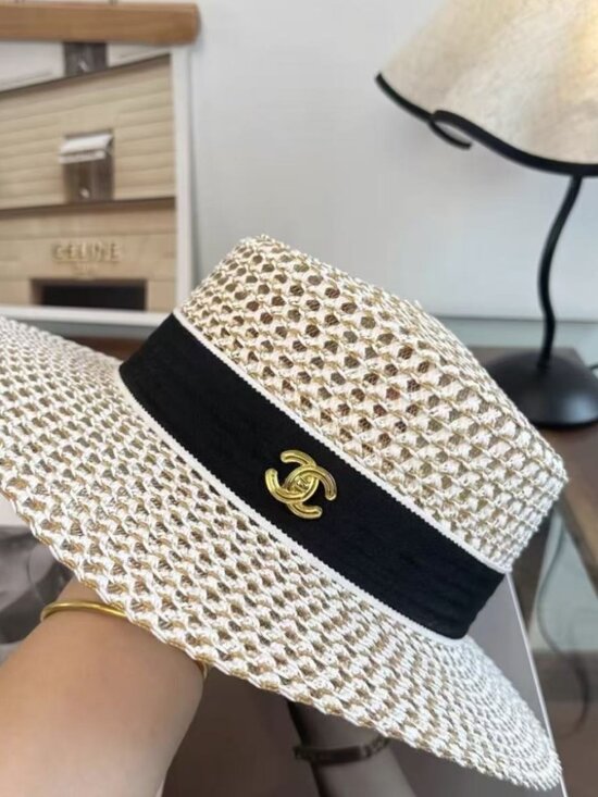 CHANEL Woven Straw Boater Hat main image 4